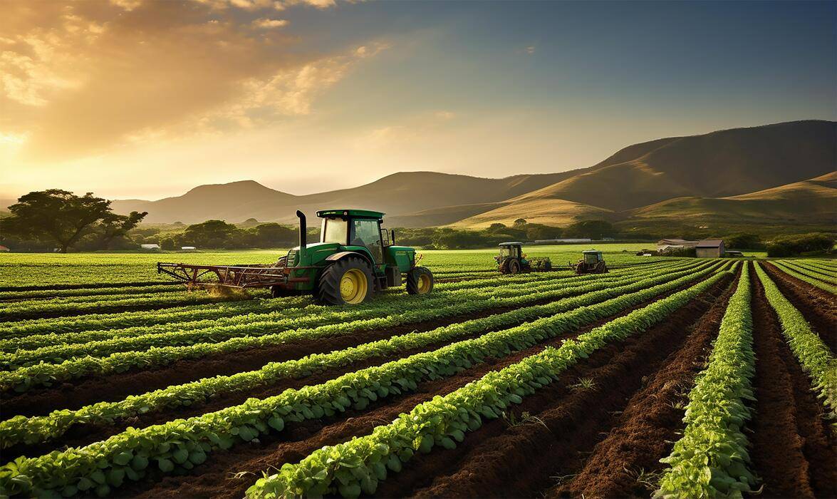 Sprawling Agricultural Farm Featuring Fields Of Crops Ai Generated Photo